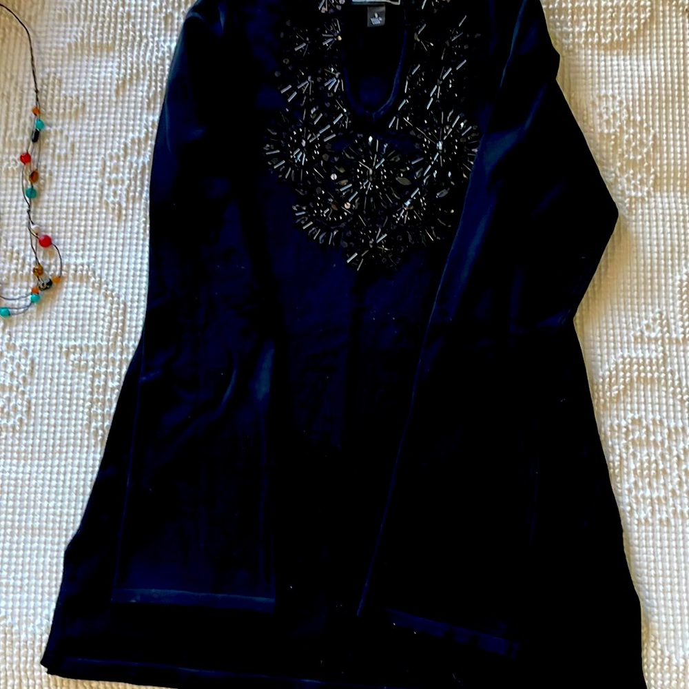 Black Beaded Flared Bottom/Sleeves Swester Collection DressBarn